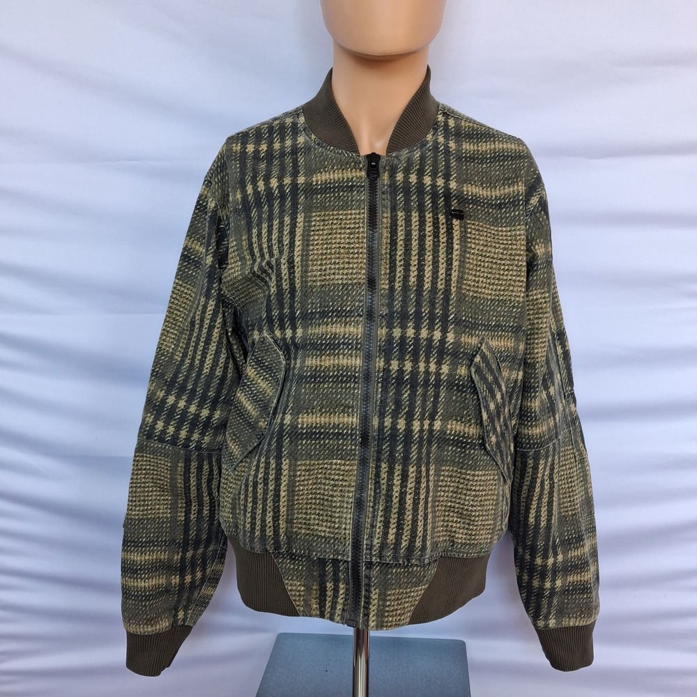 G-Star RAW Rackam DC Bomber Jacket Green Plaid Denim Water Repellent Mens M